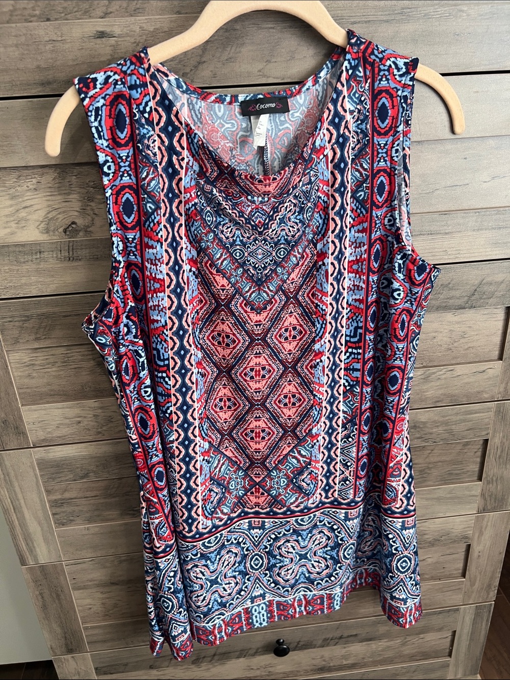 Cocomo Red & Blue Patterned Sleeveless Tank -Large